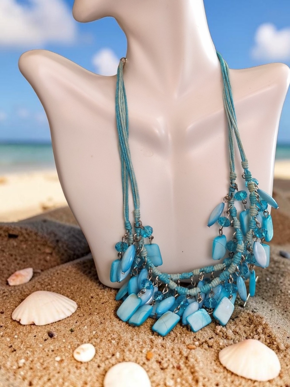 Turquoise Blue Multi-Strand Beach Necklace